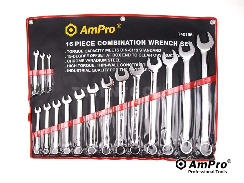 AmPro Combination Wrench Set 1/4" - 1.1/4" 16 Piece WREC-T40195