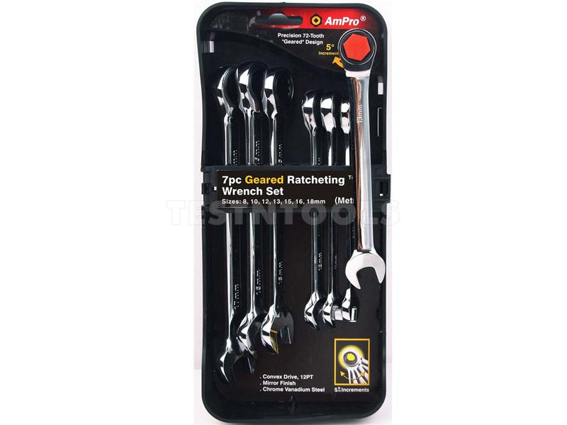 AmPro Geared Wrench Set 10mm - 19mm 72 Tooth 7 Piece WREG-T41483