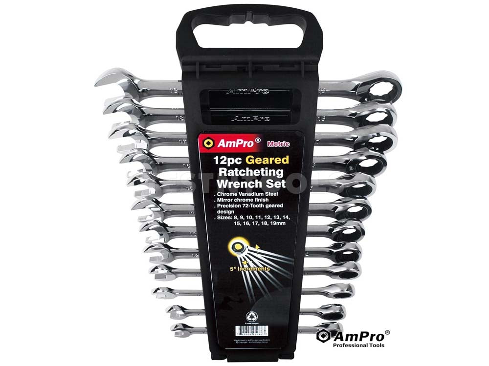 Ampro Extractor Set AmPro Geared Wrench Set 8mm - 19mm 72 Tooth 12 Piece WREG-T41487 ...
