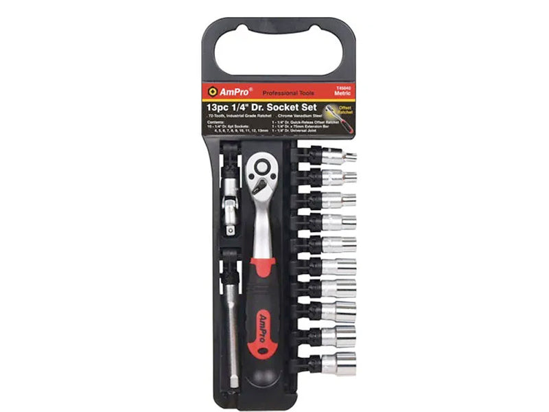 AmPro Socket Set 1/4" Drive 4mm - 13mm 6PT 13 Piece SOCS-T45040