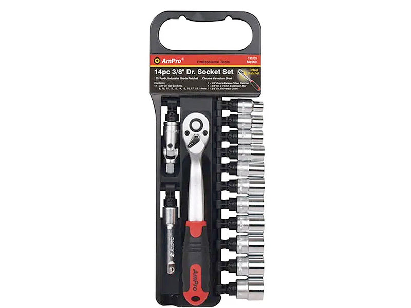 AmPro Socket Set 3/8" Drive 8mm - 19mm 6PT 14 Piece SOCS-T45235