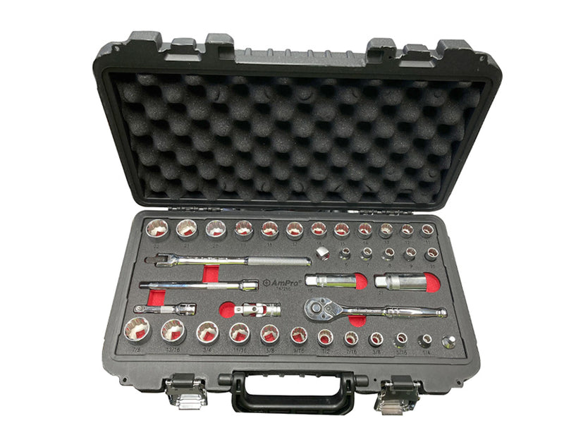 Ampro Socket Set 3/8" Drive 6-22mm & 1/4"-7/8" 12PT 37 Piece SOCS-T47255