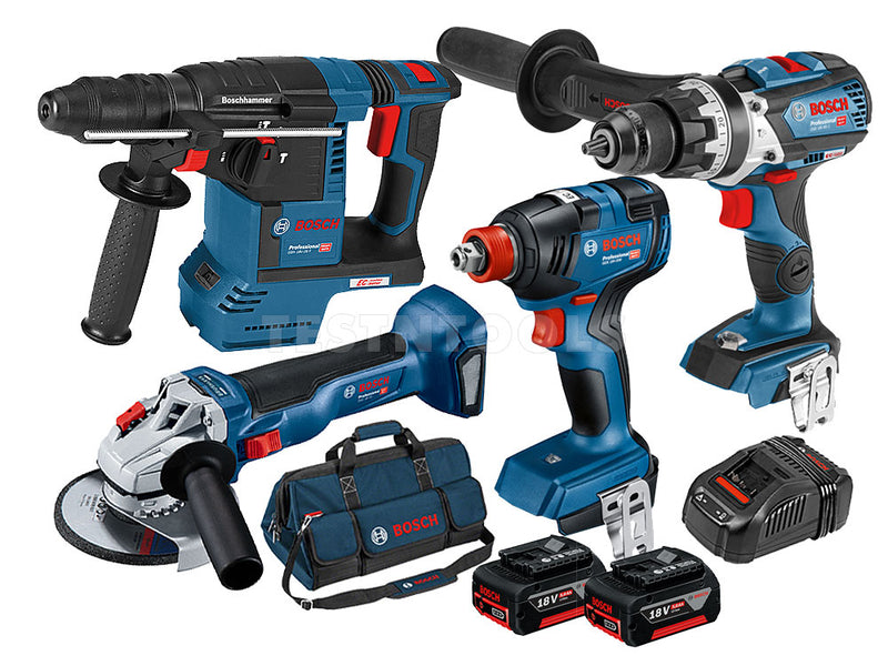 Bosch 18V 4pc 5.0Ah Brushless Combo Kit GSB+GDX+GWS+GBH 0615990M19