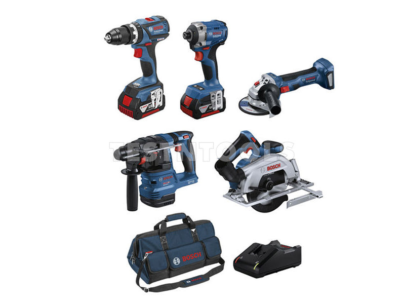 Bosch 18V 5pc 5.0Ah Brushless Combo Kit GSB+GDR+GHB+GKS+GWS+2x5 0615A5008W