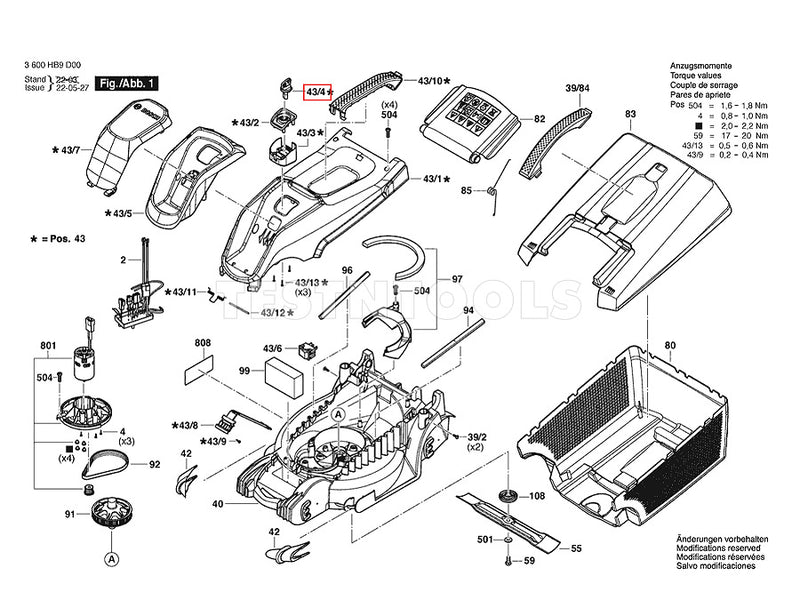 Bosch EasyMower18V-32-200 Spare Part Number 43/4 - Key