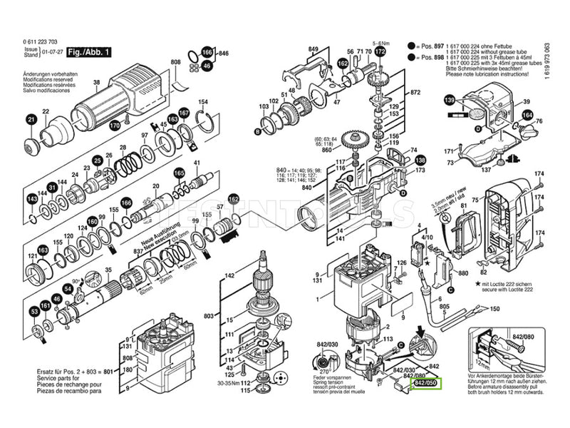 Bosch GBH10DC GSH11E Spare Part Number 842/050 - Carbon Brush Set