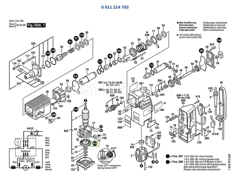 Bosch GBH7-45DE Spare Part Number 810 - Carbon Brush Set 1617014110