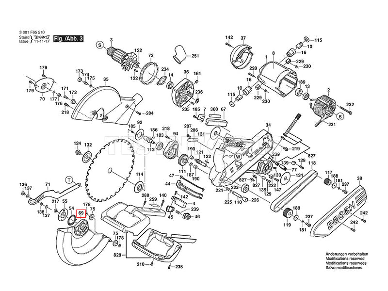 Bosch GCM12SD Spare Part Number 69 - Wheel Guard