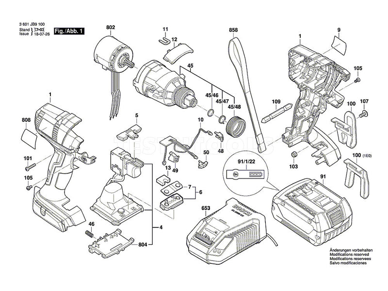 Bosch GDX18V-EC Spare Part Number 802 - DC Motor 18V 2609199548