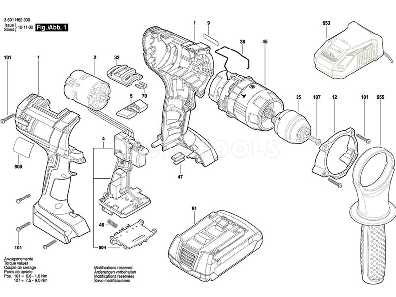 Bosch GSB 18 VE-2-LI Spare Part Number 2 - DC Motor 18V 1607022609