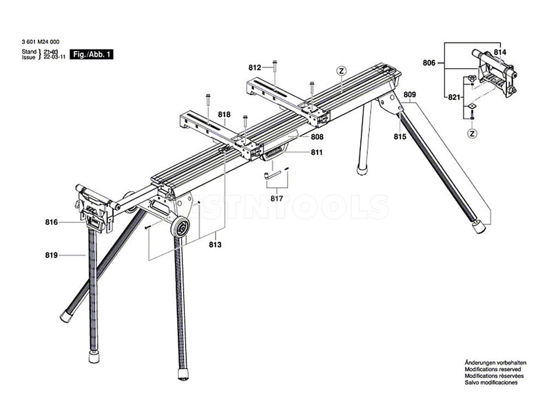 Bosch GTA3800 Spare Part Number 812 - Hardware for Quick Release Mount 1609B01859