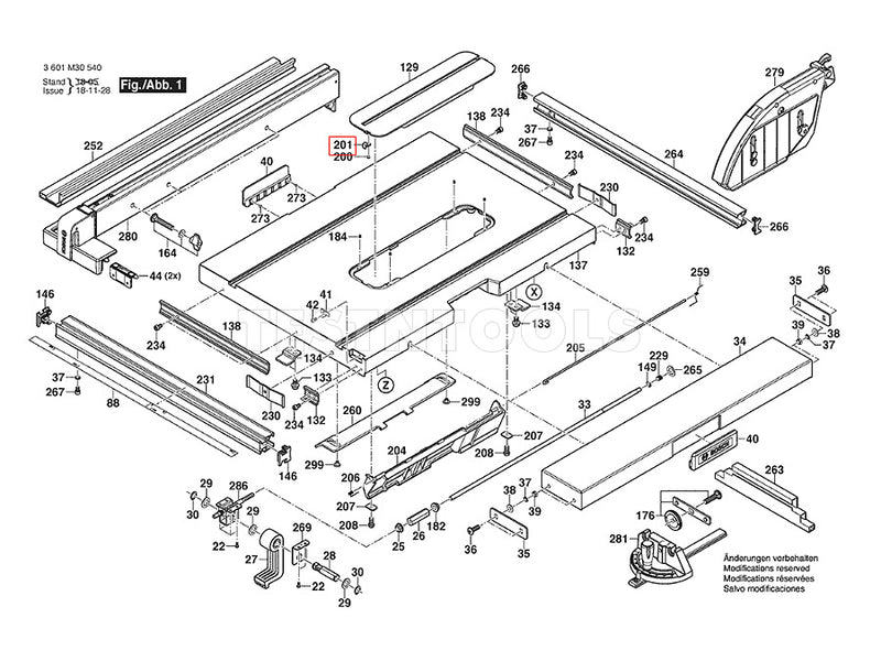 Bosch GTS10J Spare Part Number 201 - Spring Clip