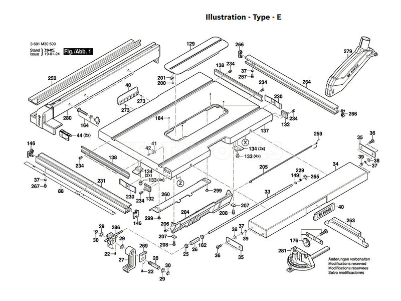Bosch GTS10J Spare Part Number 84 - Workpiece Pusher 2610015022