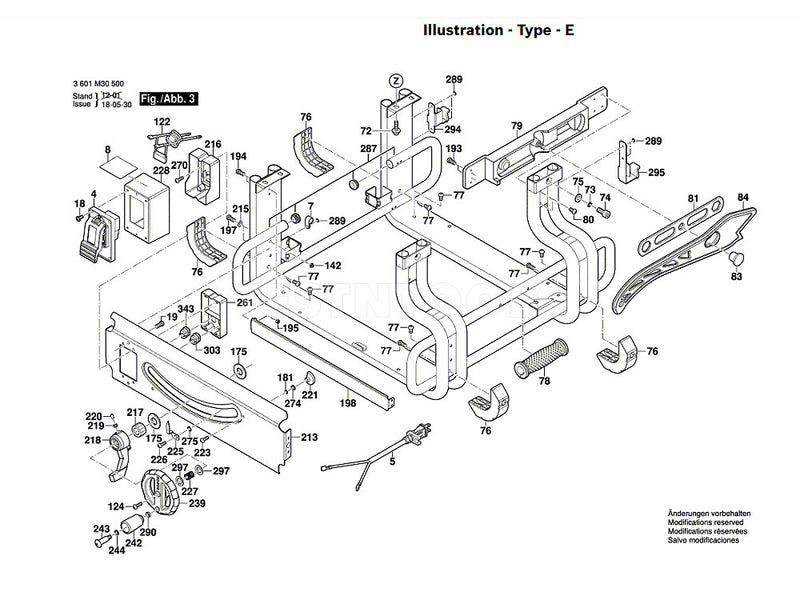 Bosch GTS10J Spare Part Number 84 - Workpiece Pusher 2610015022