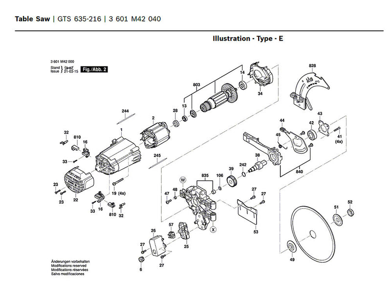 Bosch GTS635-216 Spare Part Number 803 - Armature 1609B06558