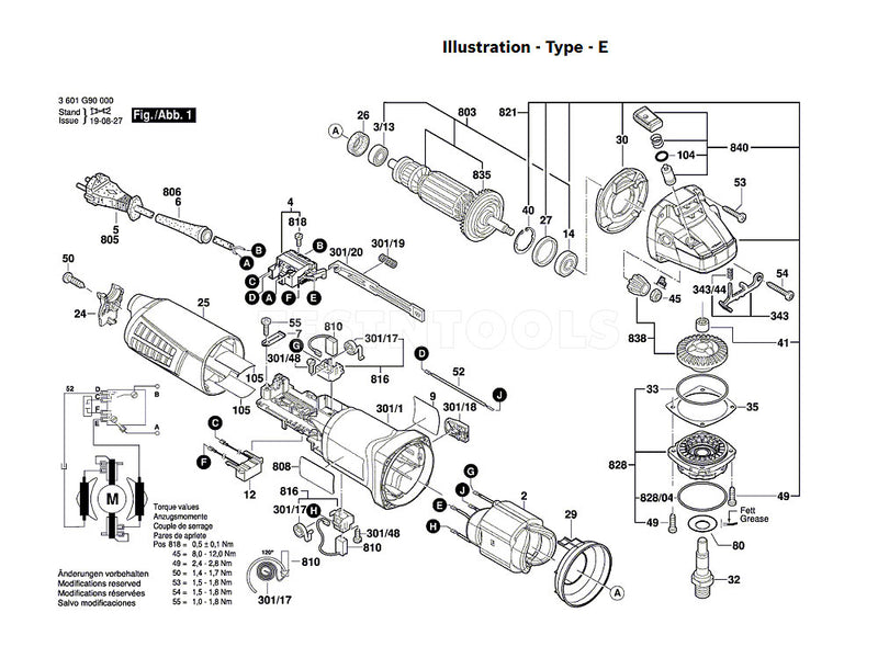 Bosch GWS11-125 Spare Part Number 803 - Armature With Fan 230V 1607000V51