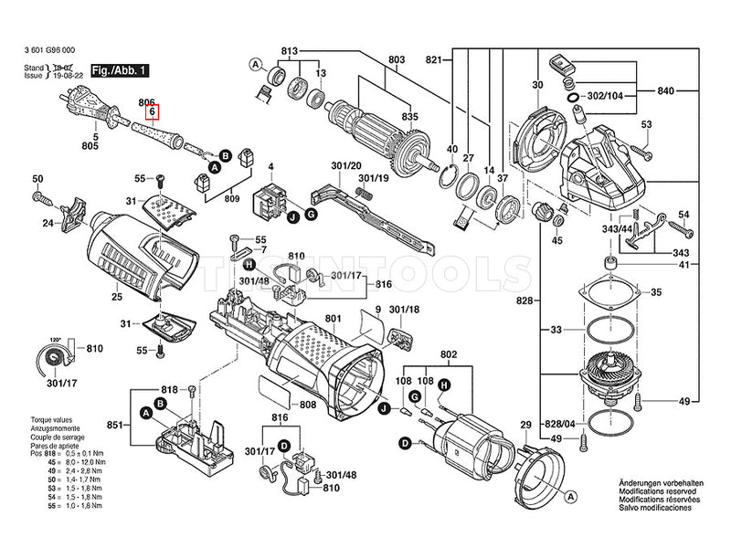 Bosch GWS15-125CIE Spare Part Number 6 - Grommet