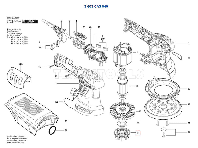 Bosch PEX300AE for 3603CA3040 Spare Part Number 21 - Bearing Flange