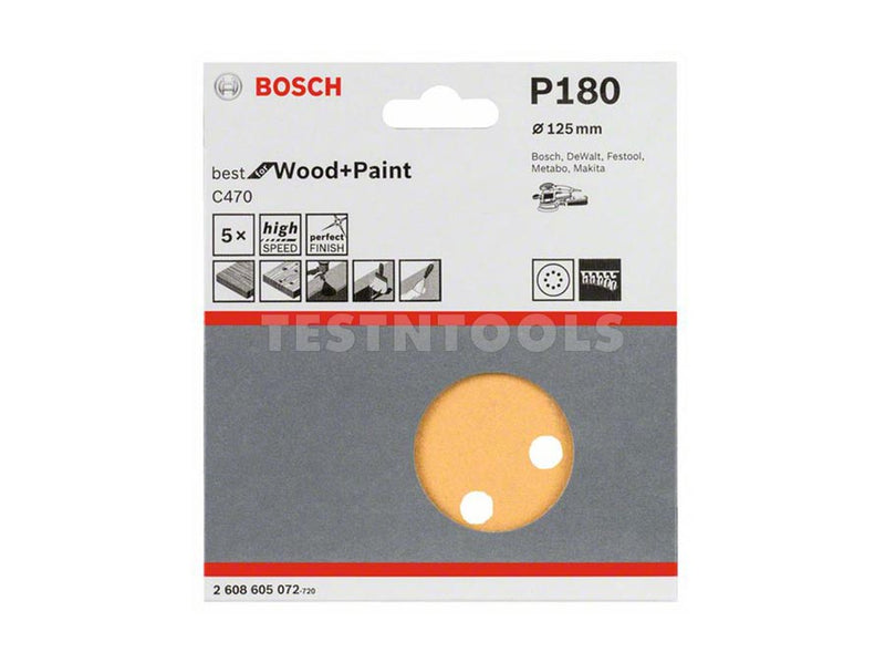 Bosch Sanding Discs C470 For Wood And Paint 5PC 125mm 180 Grit