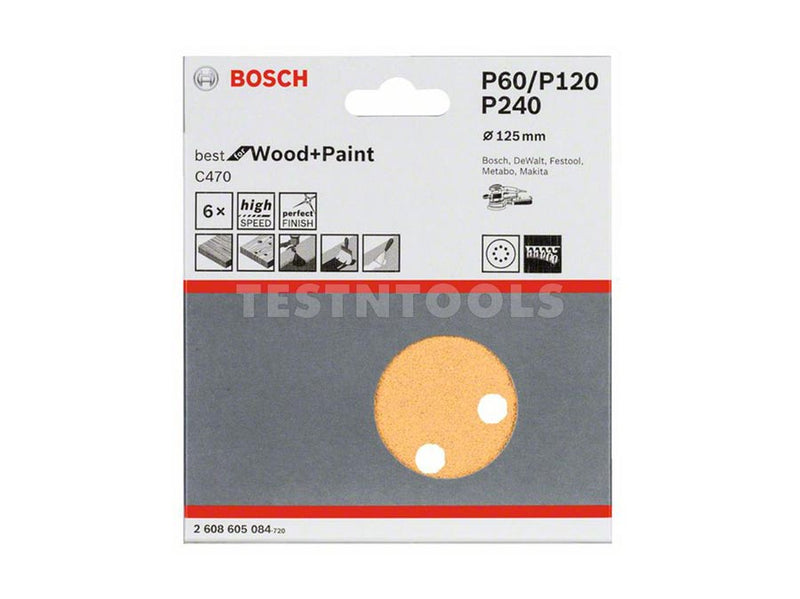 Bosch Sanding Discs C470 For Wood And Paint 6PC 125mm 60 120 240 Grit