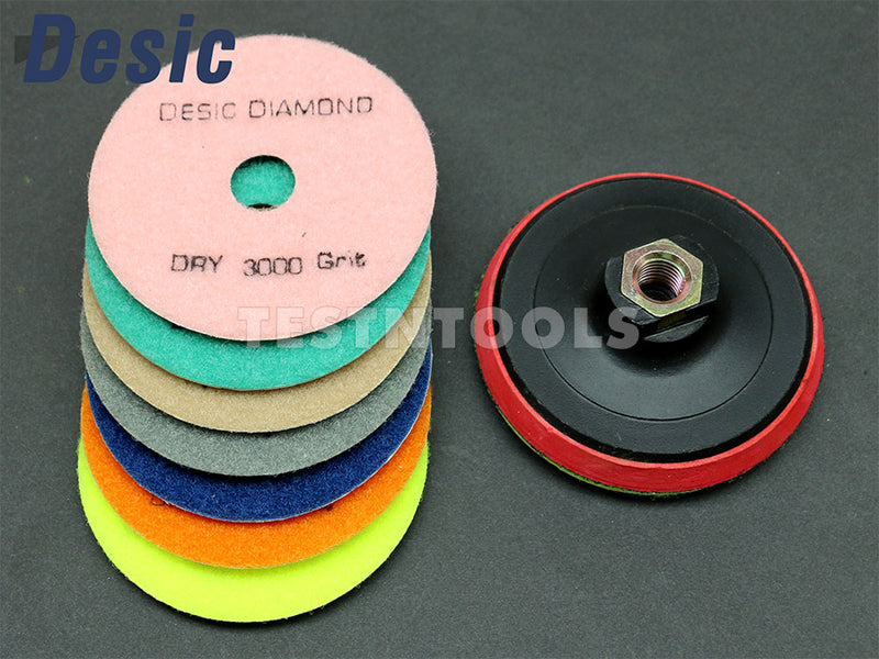 Desic Diamond DRY Polishing Pads 7 Grits And 100mm M14 Backing Pad