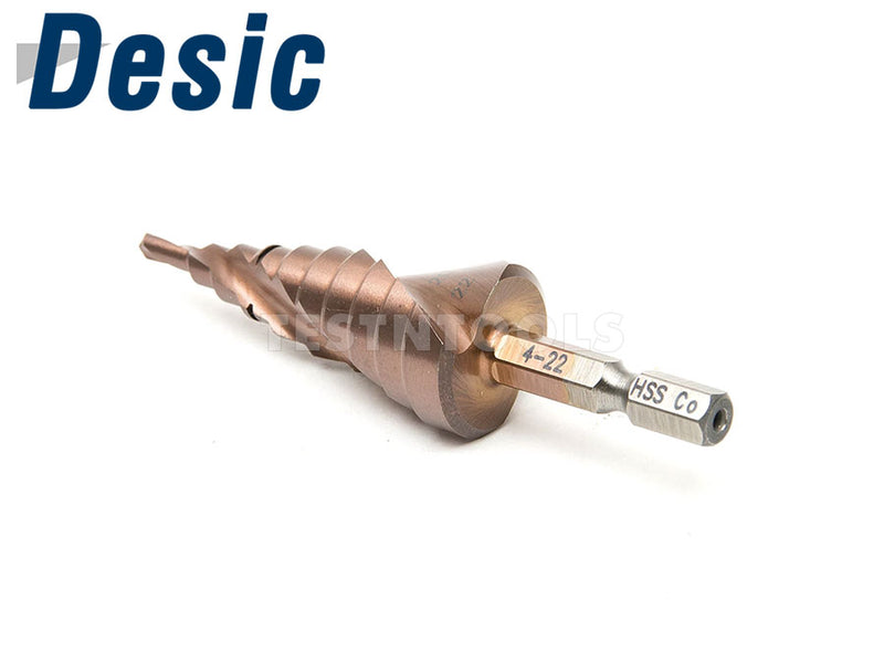Desic Step Drill Spiral Flute Cobalt Coated 4-22mm