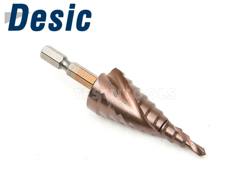 Desic Step Drill Spiral Flute Cobalt Coated 4-22mm