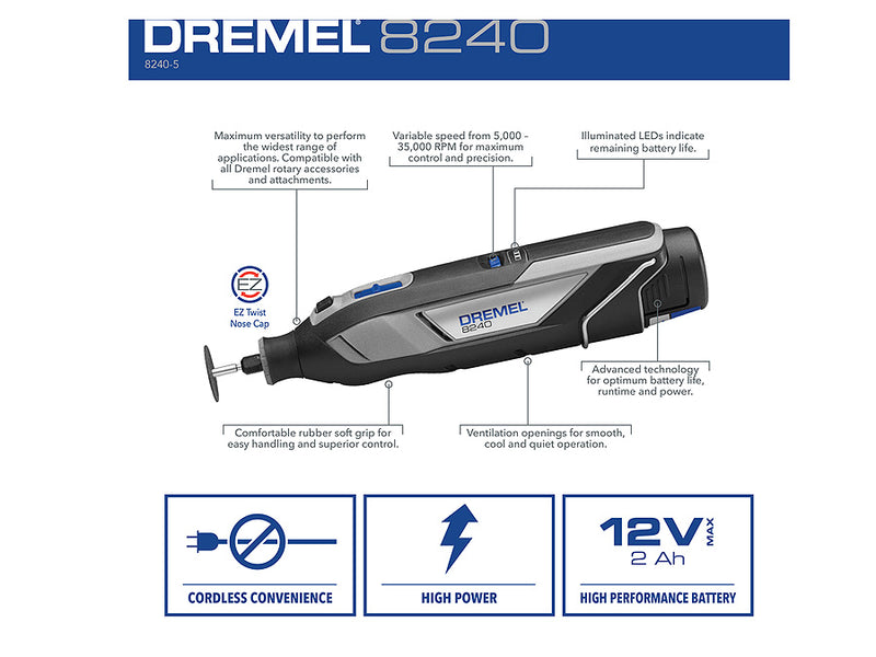 Dremel 8240 12V Rotary Tool Kit 8240-5 12VCLAUS