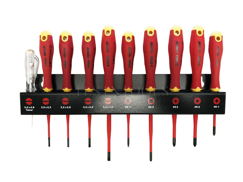 Felo 413 Ergonic E-Slim Screwdriver Set With Metal Rack 10 Pack SCR-S413S10ES