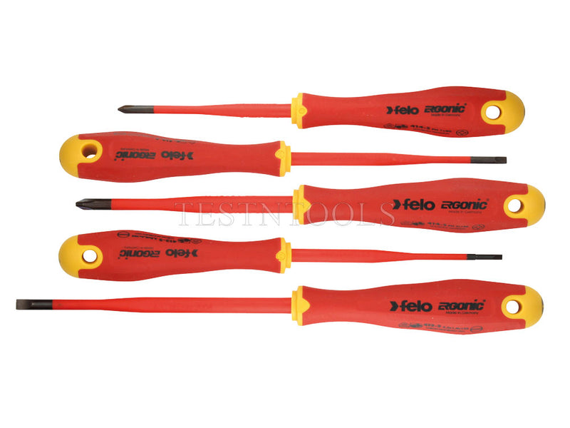 Felo 413 Series Ergonic E-slim Screwdriver Set Insulated Hardened Tip 5 Pack SCR-S413S5ES