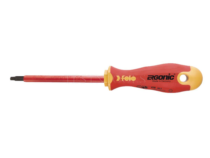 Felo 419 Ergonic E-slim Screwdriver  Insulated Hardened Tip Square #1 x 100mm SCR-ES419-1