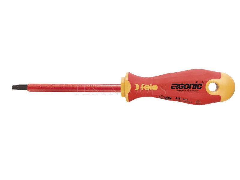 Felo 419 Ergonic E-slim Screwdriver Insulated Hardened Tip Square #2 x 125mm SCR-ES419-2