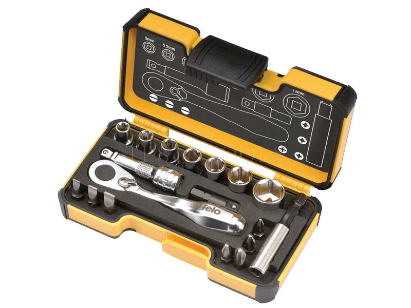 Felo Mini Socket And Bit Set 5-13mm 6.4mm Dr 18 Pack SCR-RGOXS