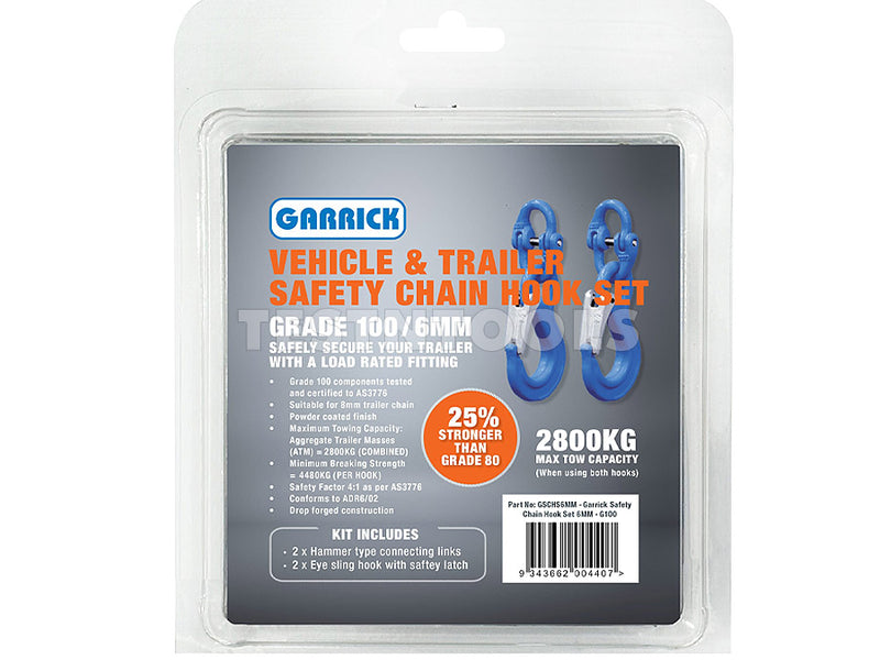 Garrick Safety Chain Hook Set 6mm 2800kg G100 for 8mm Chain GSCHS6MM