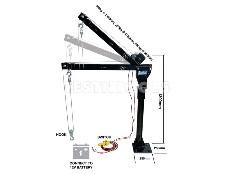 Garrick Ute Mount Swivel Crane Hoist 12VDC 800kg UTECRANE500