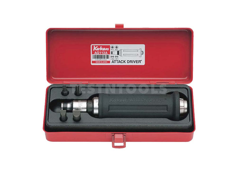 Koken Attack Driver Set Rubber Grip 1/2" Drive Phillips Flat Bits & Holder 6Pc AG112A