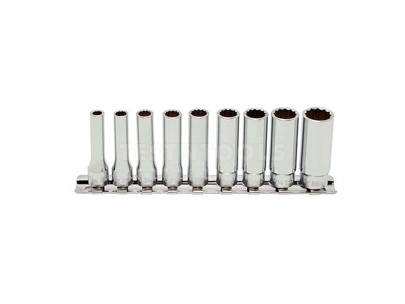 Koken Deep Socket Set On Rail 1/4" Drive 3/16" - 1/2" 12PT 9 Piece RS2305A/9