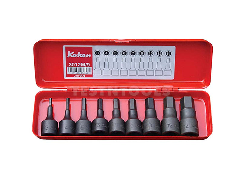 Koken Hex Bit Socket Set 3/8" Drive 1/8" - 1/2" 9 Piece 3012A/9