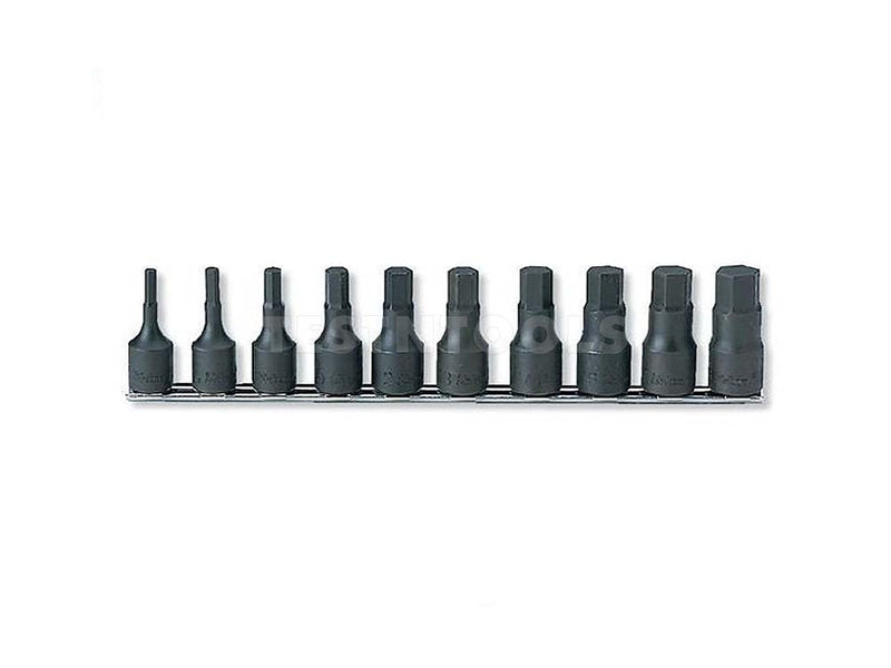 Koken Hex Bit Socket Set On Rail 1/2" Drive 3/16" - 3/4" 10 Piece RS4012A/10