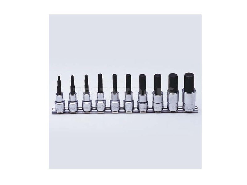 Koken Hex Bit Socket Set On Rail 1/2" Drive 4mm - 19mm x 75mm Long 10 Pieces RS4010M/10-L75