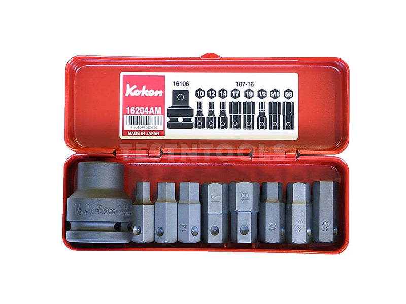 Koken Impact Hex Bit Socket Set 3/4" Drive 1/2 - 5/8" & 10 - 19mm 9Pc 16204AM