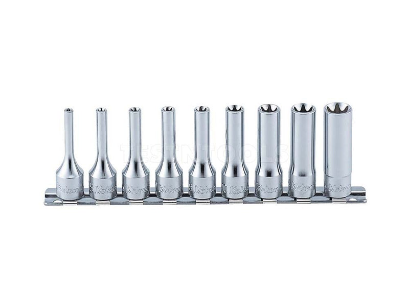 Koken Internal Torx Deep Socket Set On Rail 3/8" Drive E4 - E16 9 Piece RS3325/9