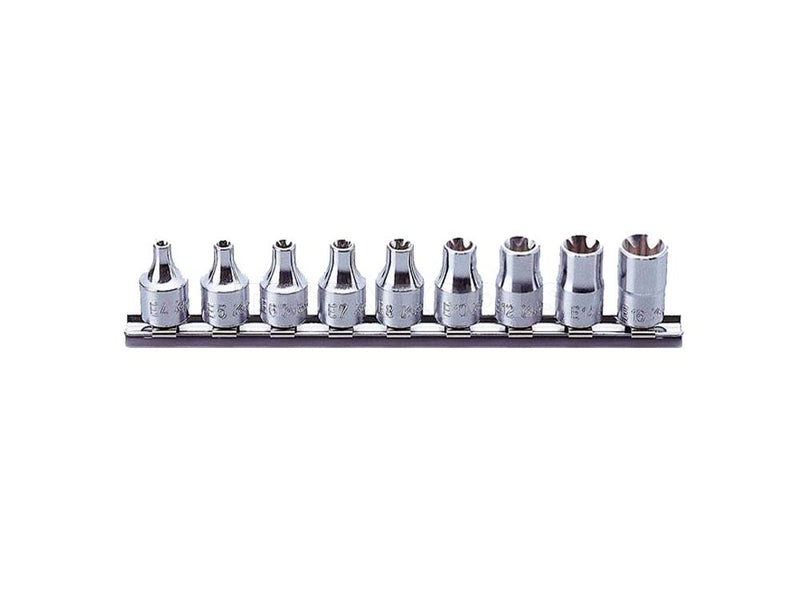 Koken Internal Torx Socket Set On Rail 3/8" Drive E4 - E16 9 Piece RS3425/9