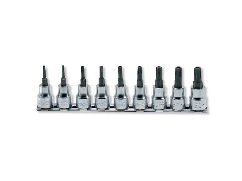 Koken Pentalobe Bit Socket Set On Rail With Hole 3/8" Drive 10PR - 50PR 5PT 9 Piece RS3025/9PR