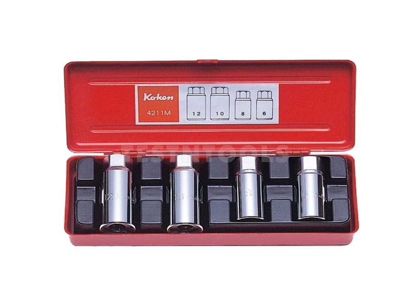 Koken Screw And Stud Puller Set 1/2" Drive 6mm - 12mm 4 Piece 4211M