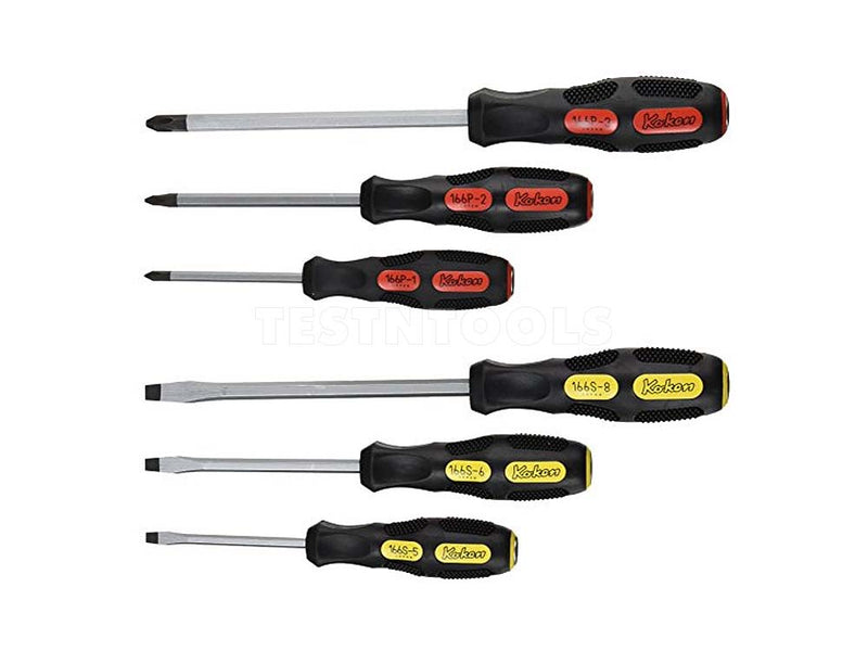 Koken Screwdriver Set Heavy Duty #1-3 Phillips 5-8mm Flat 6 Piece 166PS/6