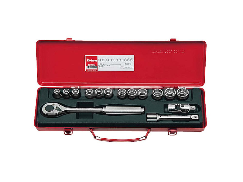 Koken Socket Set 1/2" Drive 10mm - 22mm 12PT 15 Piece 4223M