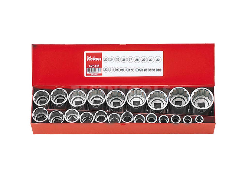Koken Socket Set 1/2" Drive 10mm - 32mm 12PT 22 Piece 4251M