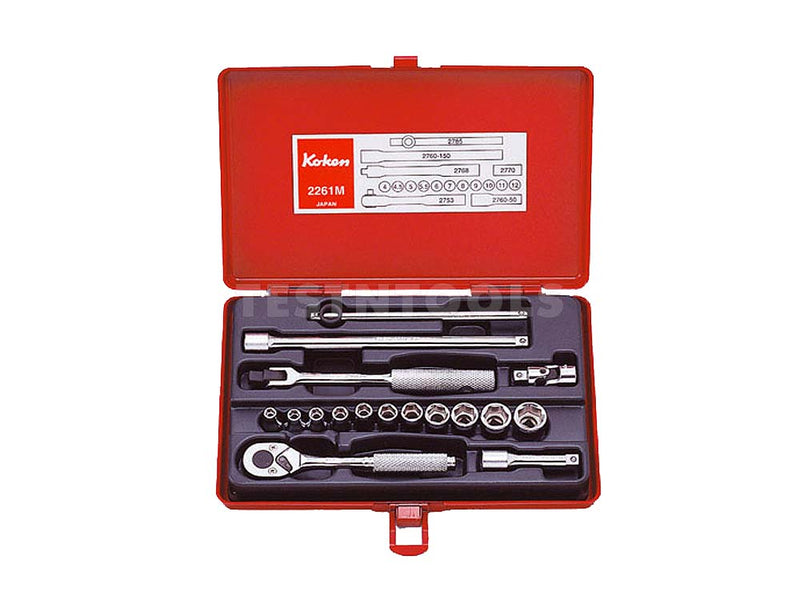 Koken Socket Set 1/4" Drive 4mm - 12mm 6PT 17 Piece 2261M