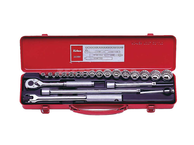 Koken Socket Set 3/8" Drive 1/4" - 7/8" 6PT/12PT 17 Piece 3206A